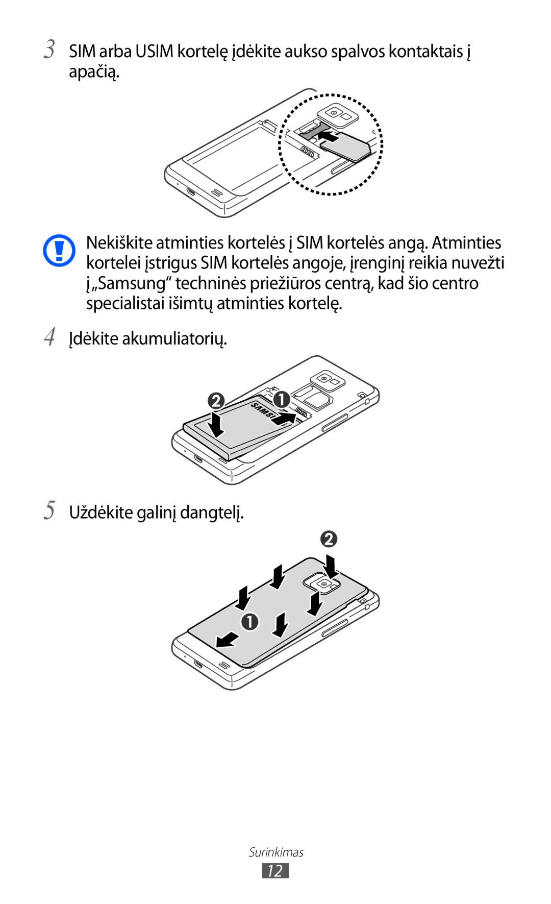 Samsung GT-I9100RWASEB, GT-I9100OIASEB, GT-I9100LKASEB manual Surinkimas 