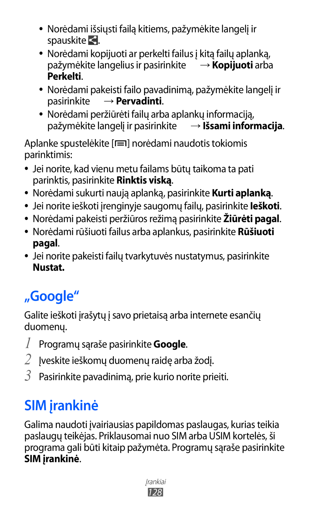 Samsung GT-I9100LKASEB, GT-I9100RWASEB, GT-I9100OIASEB manual „Google, SIM įrankinė, Pagal 