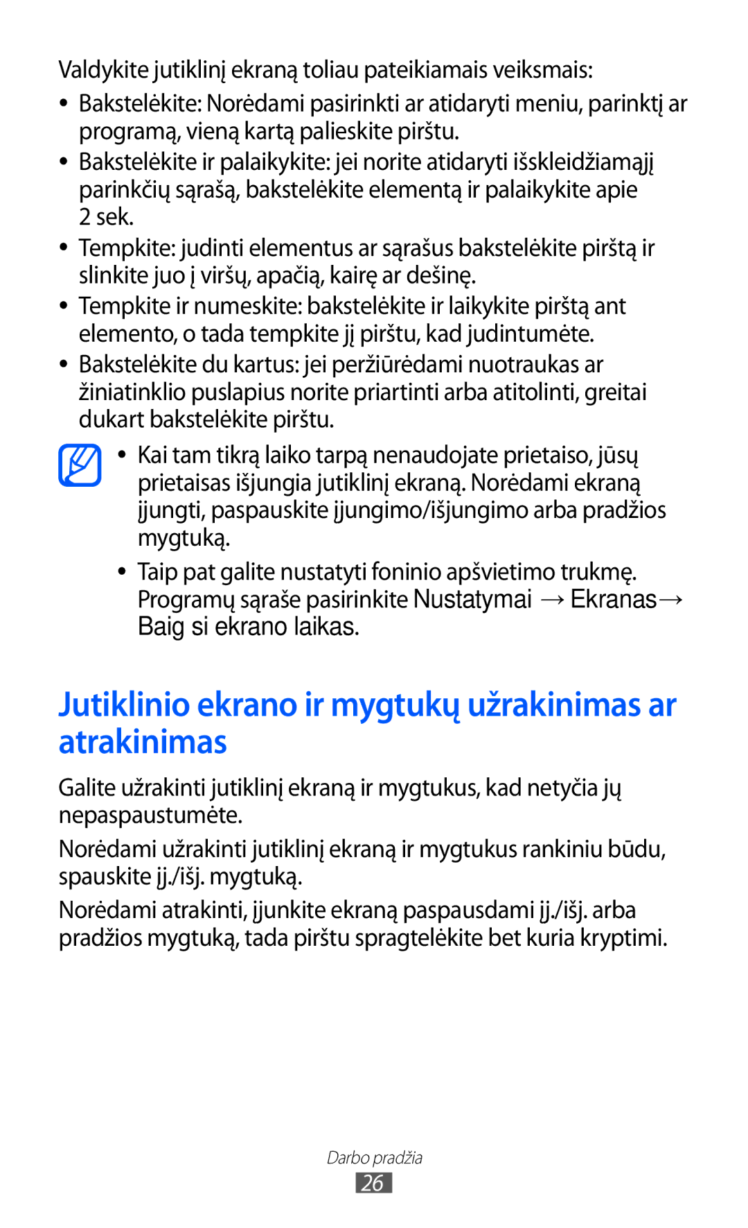 Samsung GT-I9100LKASEB, GT-I9100RWASEB, GT-I9100OIASEB manual Jutiklinio ekrano ir mygtukų užrakinimas ar atrakinimas 