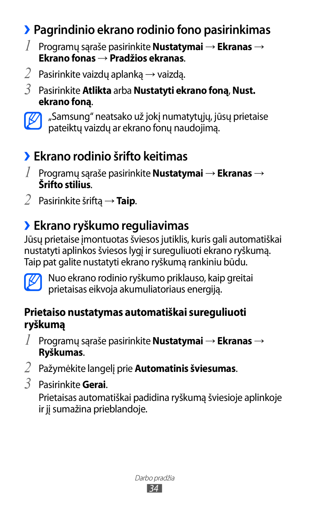 Samsung GT-I9100OIASEB manual ››Ekrano rodinio šrifto keitimas, ››Ekrano ryškumo reguliavimas, Šrifto stilius, Ryškumas 