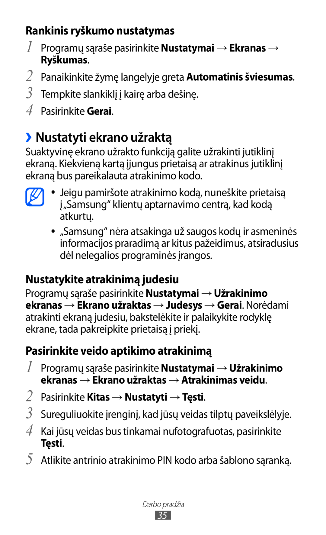 Samsung GT-I9100LKASEB manual ››Nustatyti ekrano užraktą, Rankinis ryškumo nustatymas, Nustatykite atrakinimą judesiu 