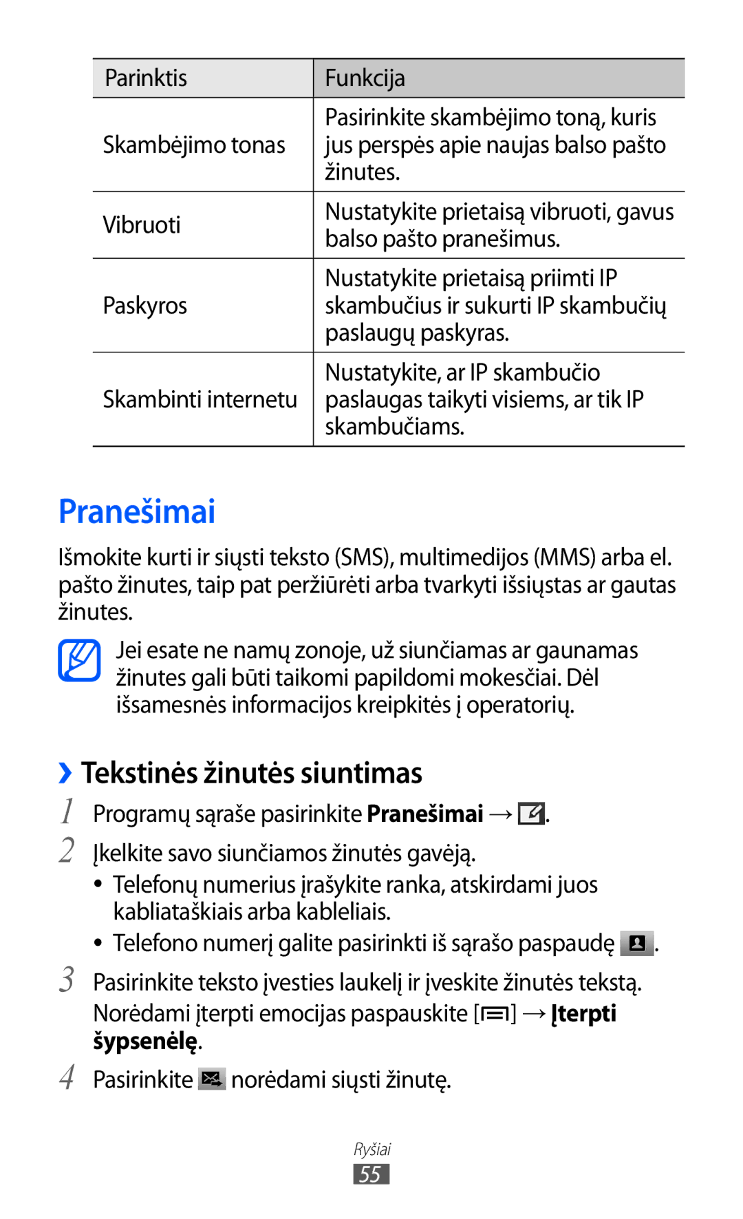 Samsung GT-I9100OIASEB, GT-I9100RWASEB, GT-I9100LKASEB manual Pranešimai, Tekstinės žinutės siuntimas, Šypsenėlę 