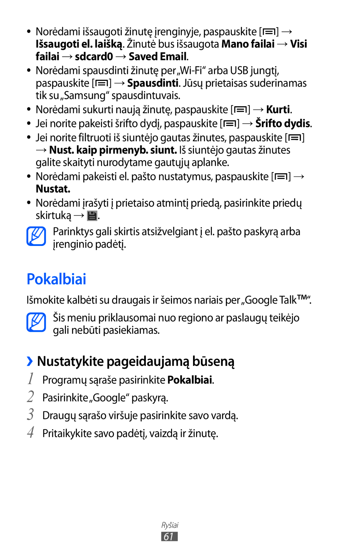 Samsung GT-I9100OIASEB, GT-I9100RWASEB, GT-I9100LKASEB manual Pokalbiai, ››Nustatykite pageidaujamą būseną, →Kurti 