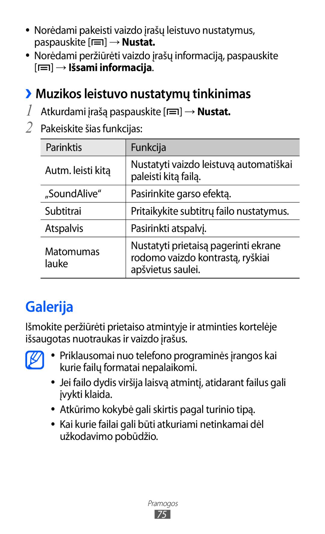 Samsung GT-I9100RWASEB, GT-I9100OIASEB manual Galerija, ››Muzikos leistuvo nustatymų tinkinimas, →Išsami informacija 