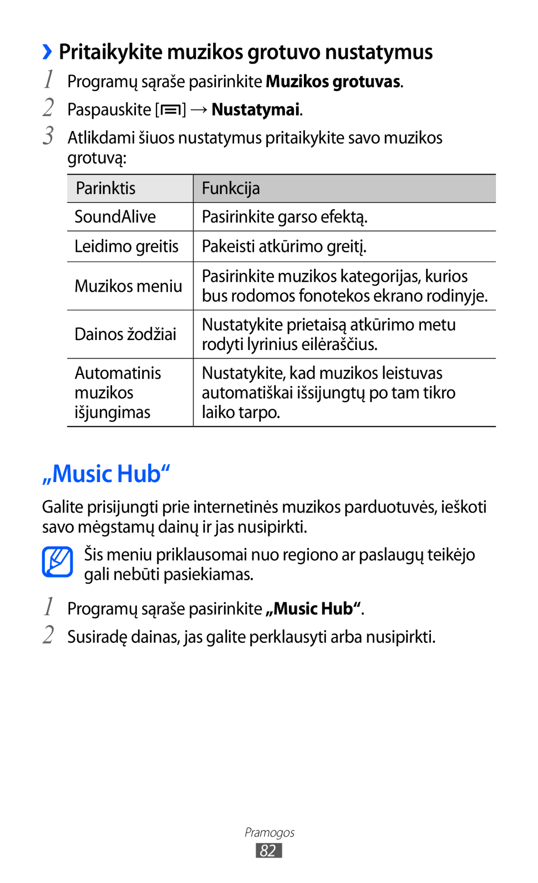Samsung GT-I9100OIASEB, GT-I9100RWASEB, GT-I9100LKASEB manual „Music Hub, ››Pritaikykite muzikos grotuvo nustatymus 