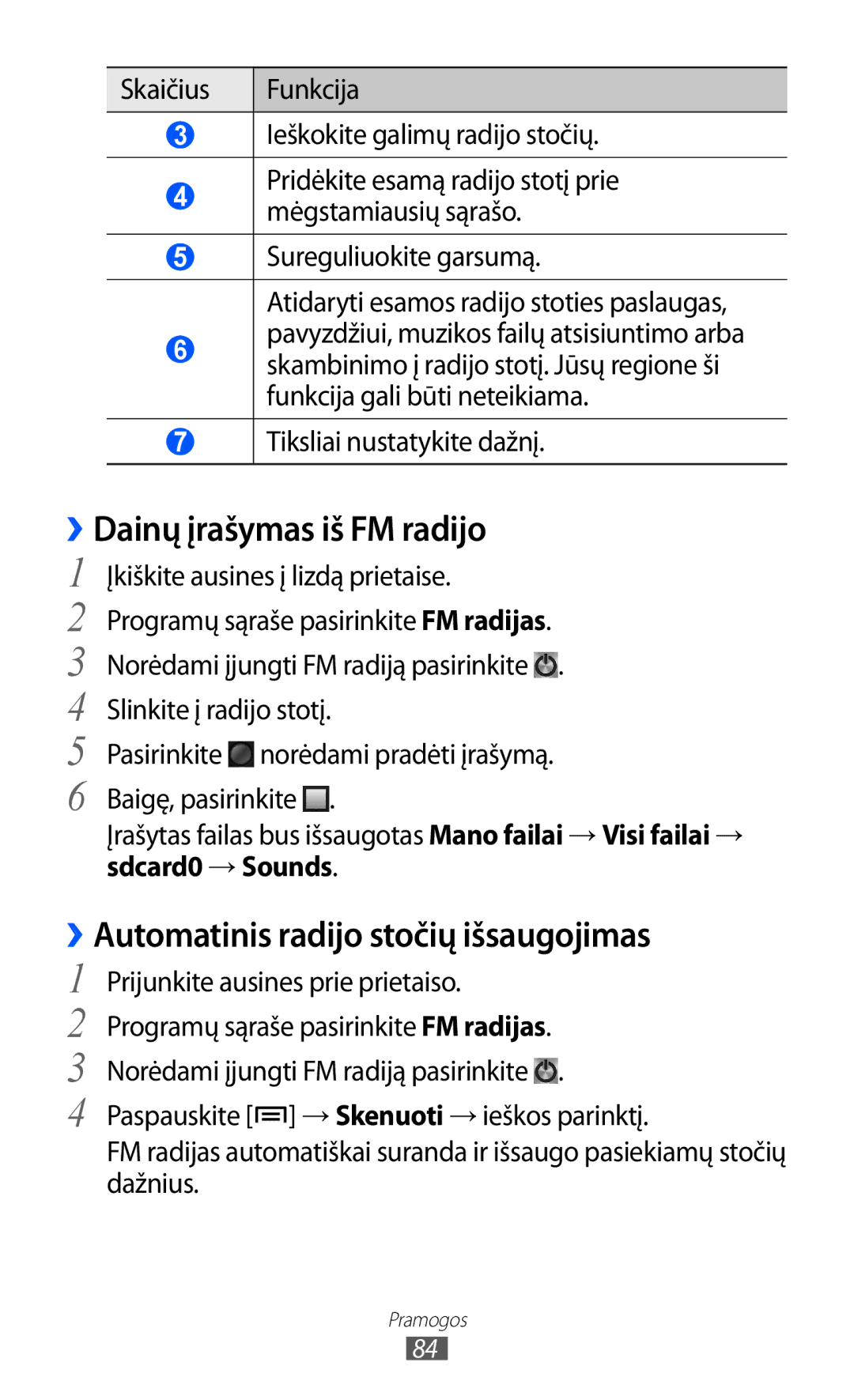 Samsung GT-I9100RWASEB ››Dainų įrašymas iš FM radijo, ››Automatinis radijo stočių išsaugojimas, Tiksliai nustatykite dažnį 