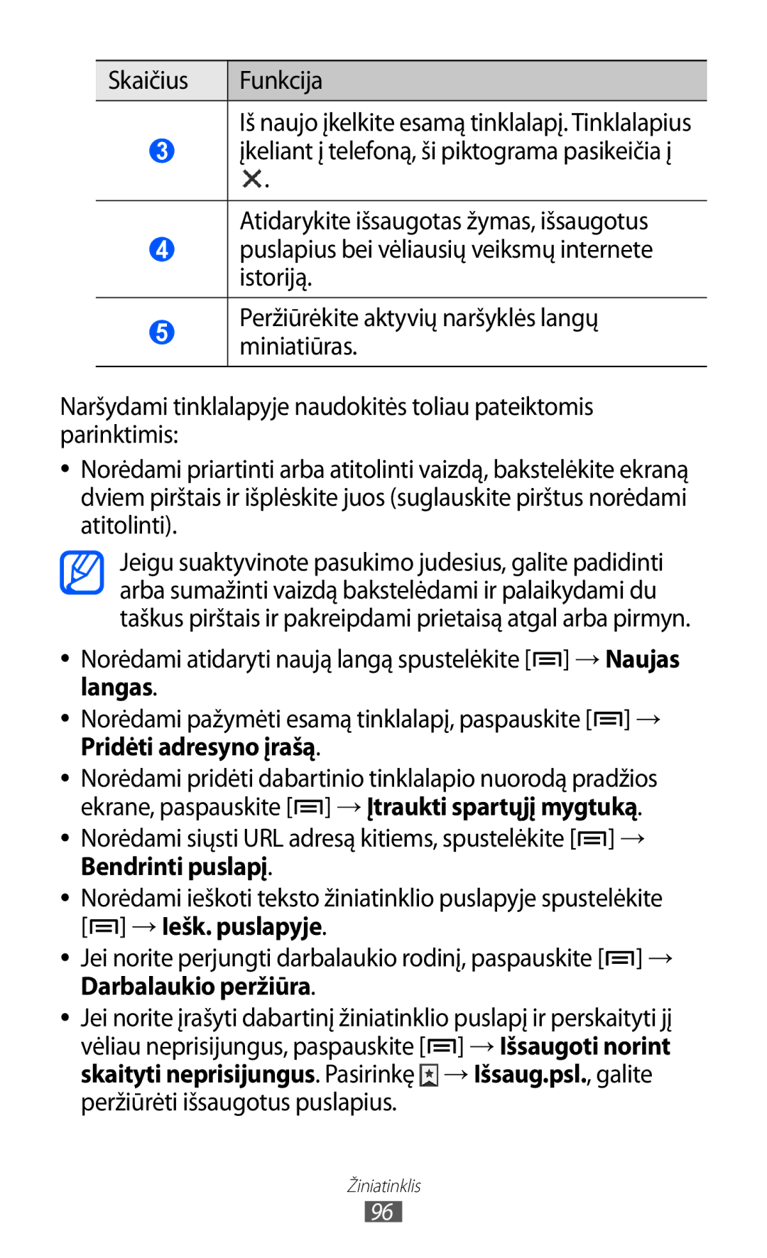 Samsung GT-I9100RWASEB, GT-I9100OIASEB, GT-I9100LKASEB manual Norėdami atidaryti naują langą spustelėkite →Naujas, Langas 