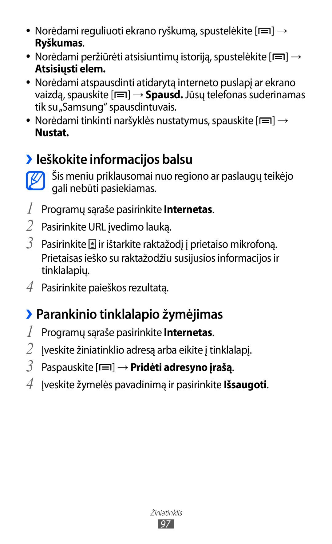 Samsung GT-I9100OIASEB, GT-I9100RWASEB ››Ieškokite informacijos balsu, ››Parankinio tinklalapio žymėjimas, Atsisiųsti elem 