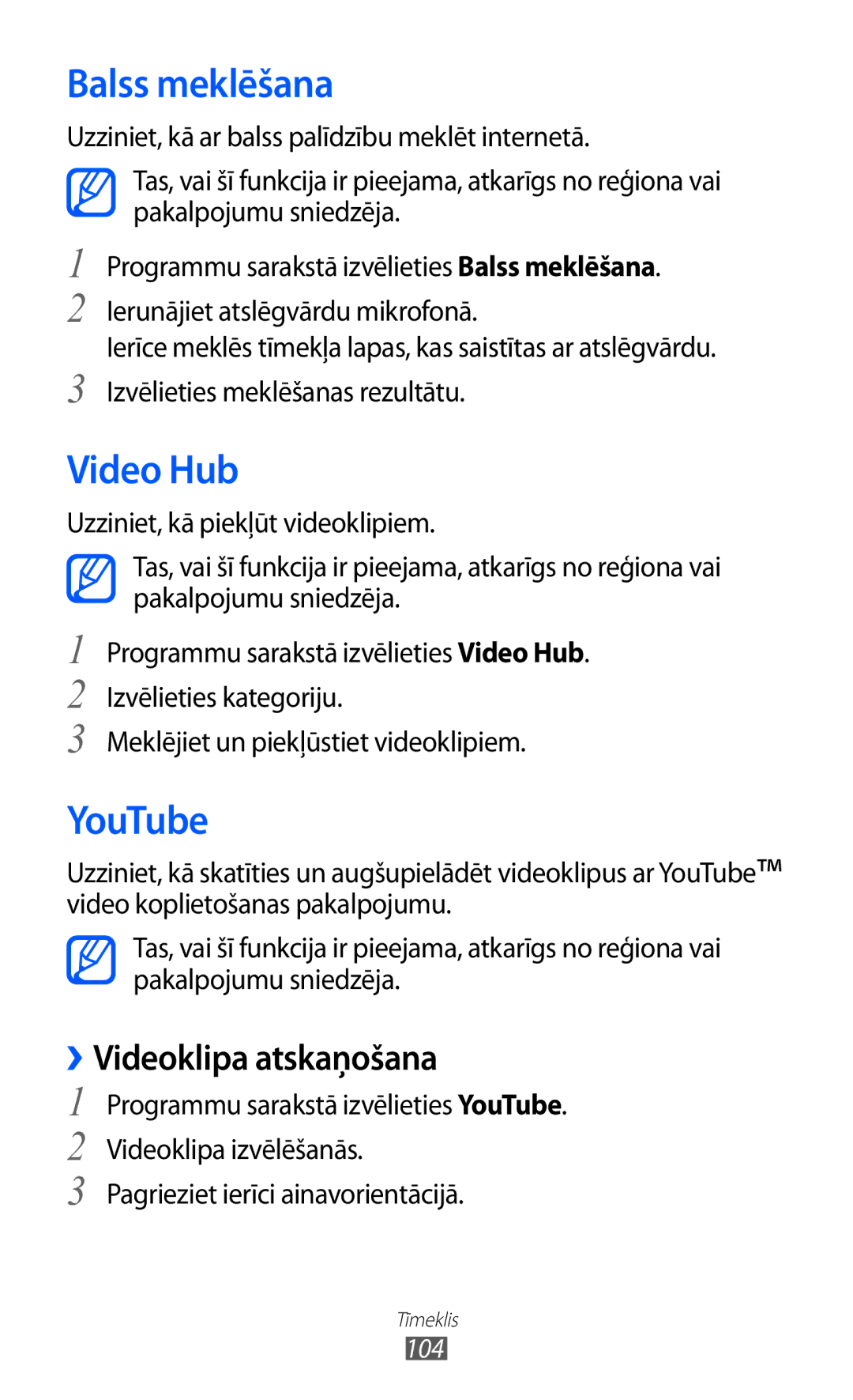 Samsung GT-I9100LKASEB, GT-I9100RWASEB, GT-I9100OIASEB manual Balss meklēšana, Video Hub, YouTube 