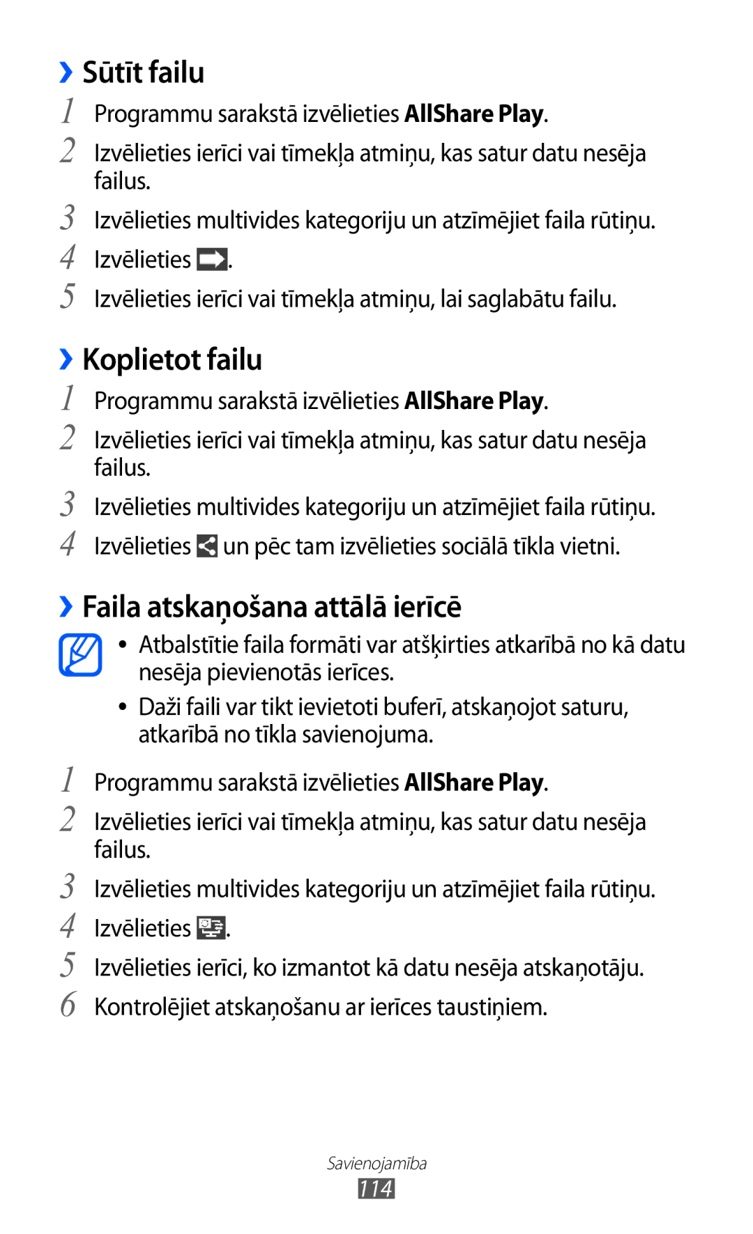 Samsung GT-I9100RWASEB, GT-I9100OIASEB, GT-I9100LKASEB manual Sūtīt failu, ››Faila atskaņošana attālā ierīcē 