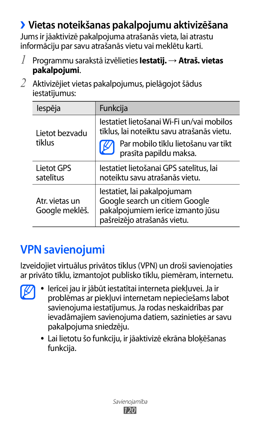 Samsung GT-I9100RWASEB, GT-I9100OIASEB, GT-I9100LKASEB manual VPN savienojumi, Lietot bezvadu, Tīklus, Prasīta papildu maksa 