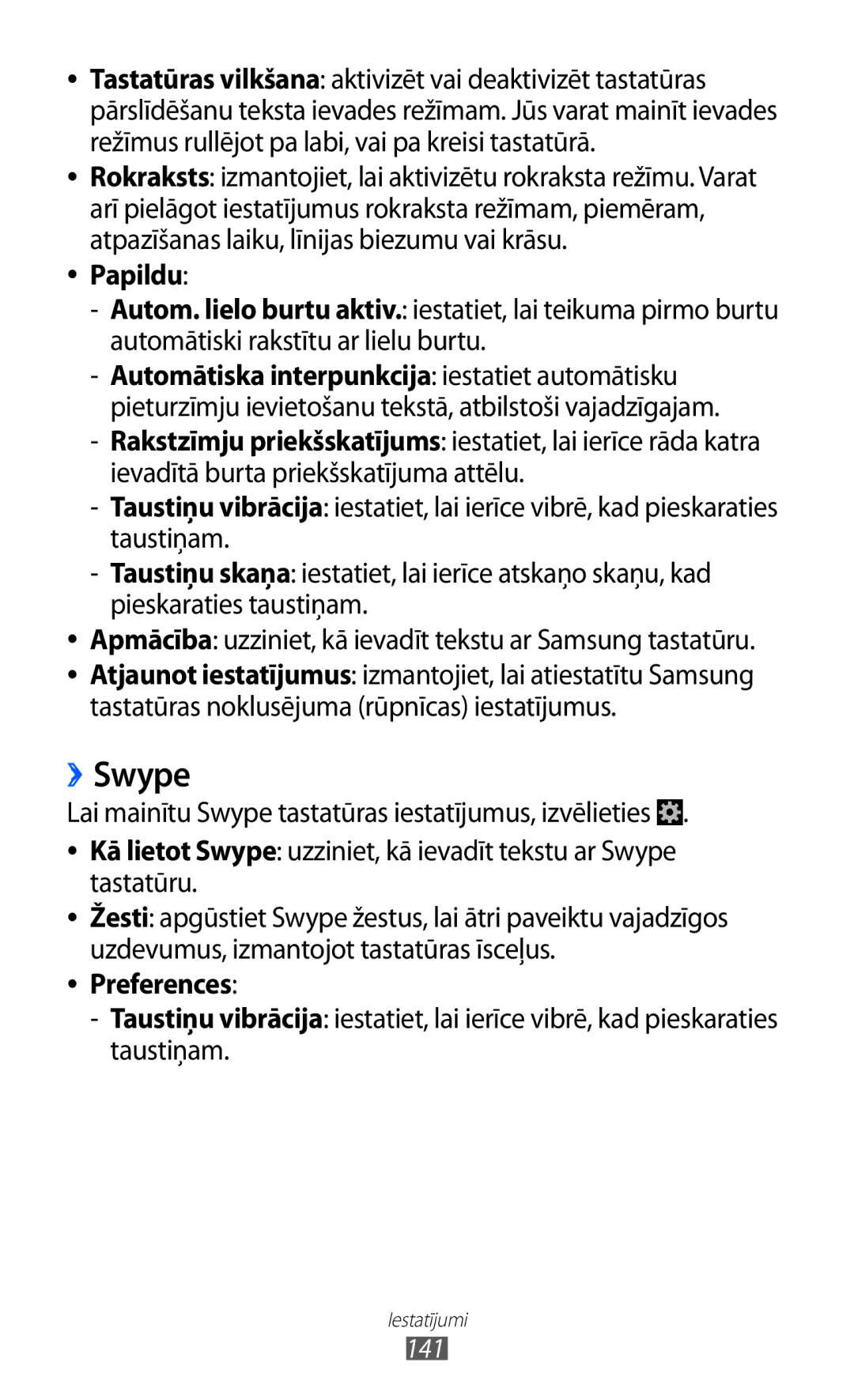 Samsung GT-I9100RWASEB, GT-I9100OIASEB, GT-I9100LKASEB manual ››Swype, Papildu, Preferences 