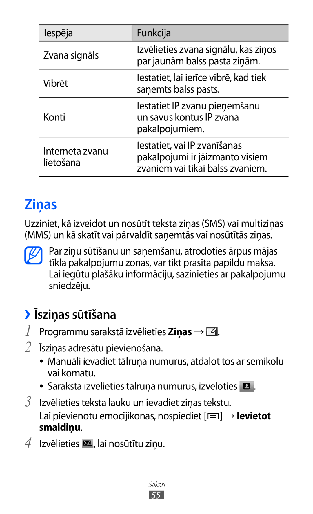 Samsung GT-I9100OIASEB, GT-I9100RWASEB, GT-I9100LKASEB manual Ziņas, ››Īsziņas sūtīšana 