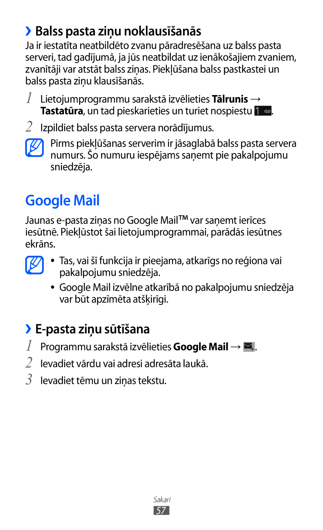 Samsung GT-I9100RWASEB, GT-I9100OIASEB manual Google Mail, ››Balss pasta ziņu noklausīšanās, ››E-pasta ziņu sūtīšana 