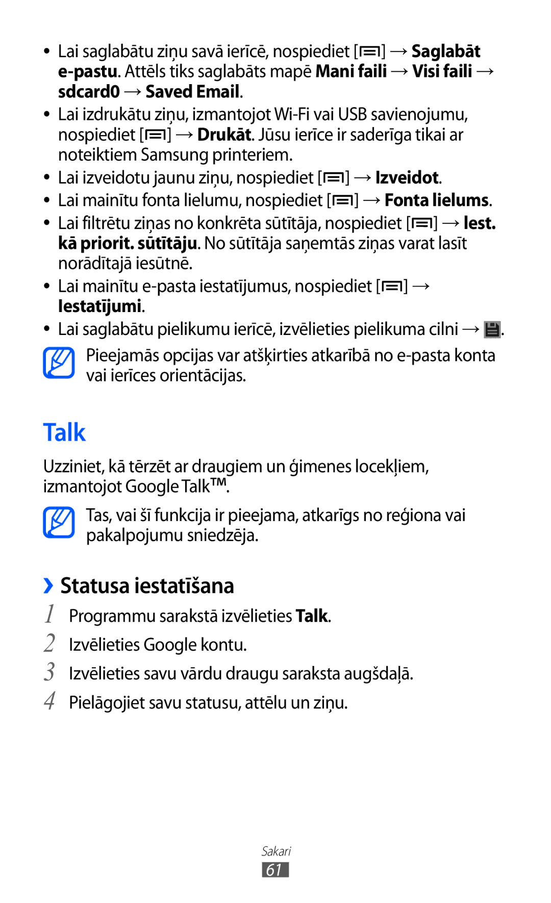 Samsung GT-I9100OIASEB, GT-I9100RWASEB, GT-I9100LKASEB manual Talk, ››Statusa iestatīšana, →Izveidot 