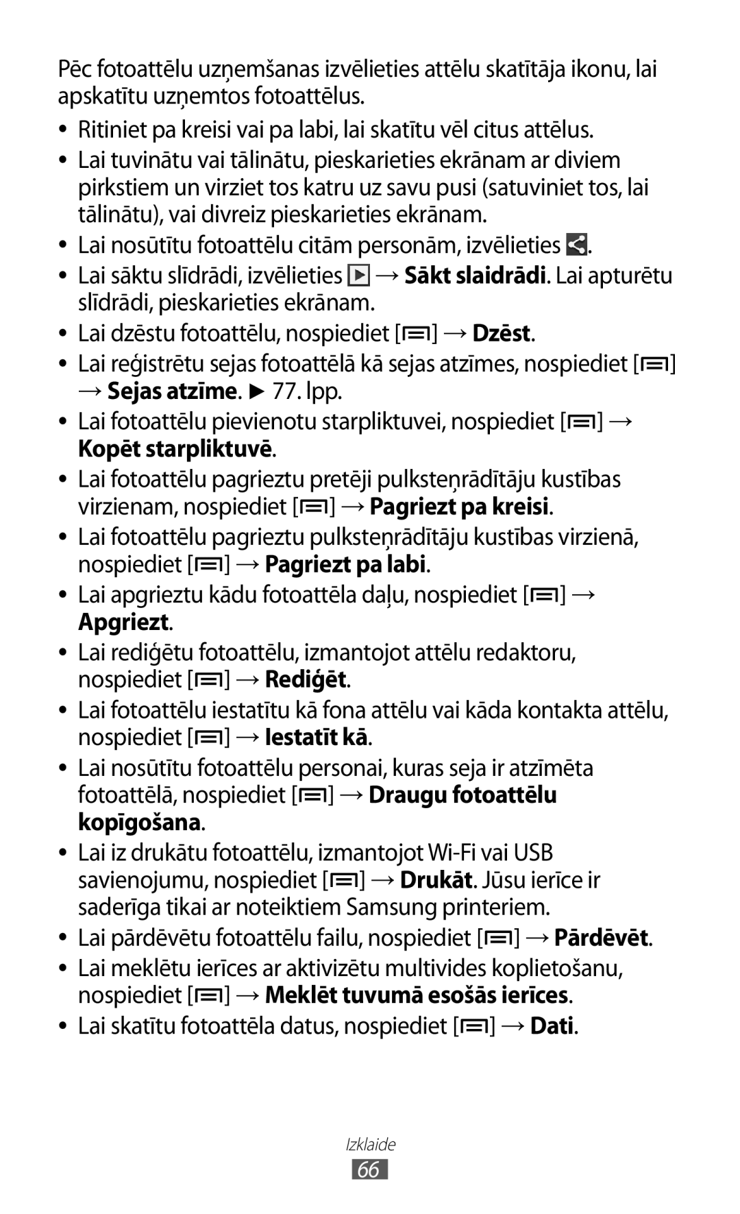 Samsung GT-I9100RWASEB, GT-I9100OIASEB, GT-I9100LKASEB manual → Sejas atzīme . lpp, Nospiediet →Meklēt tuvumā esošās ierīces 