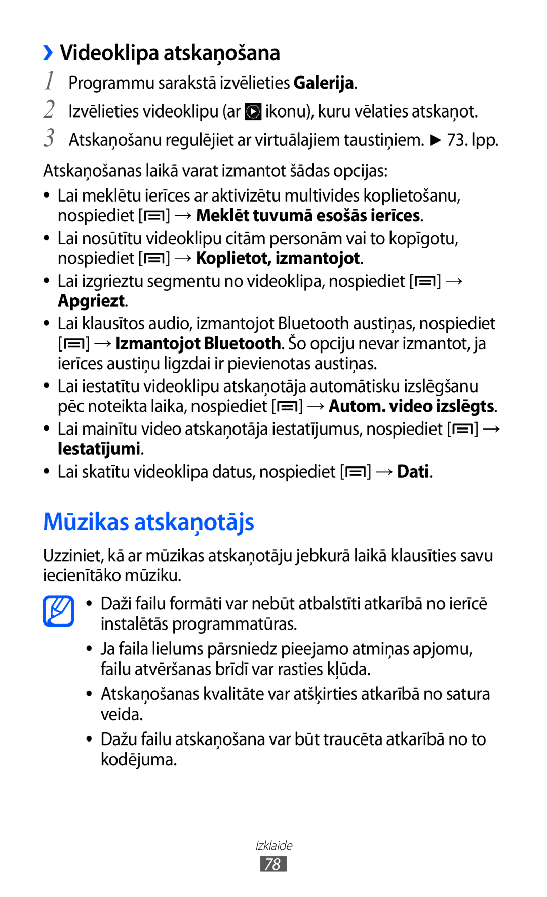 Samsung GT-I9100RWASEB, GT-I9100OIASEB, GT-I9100LKASEB manual Mūzikas atskaņotājs, Programmu sarakstā izvēlieties Galerija 