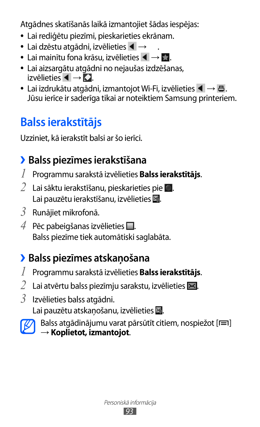 Samsung GT-I9100RWASEB Balss ierakstītājs, Atgādnes skatīšanās laikā izmantojiet šādas iespējas, → Koplietot, izmantojot 