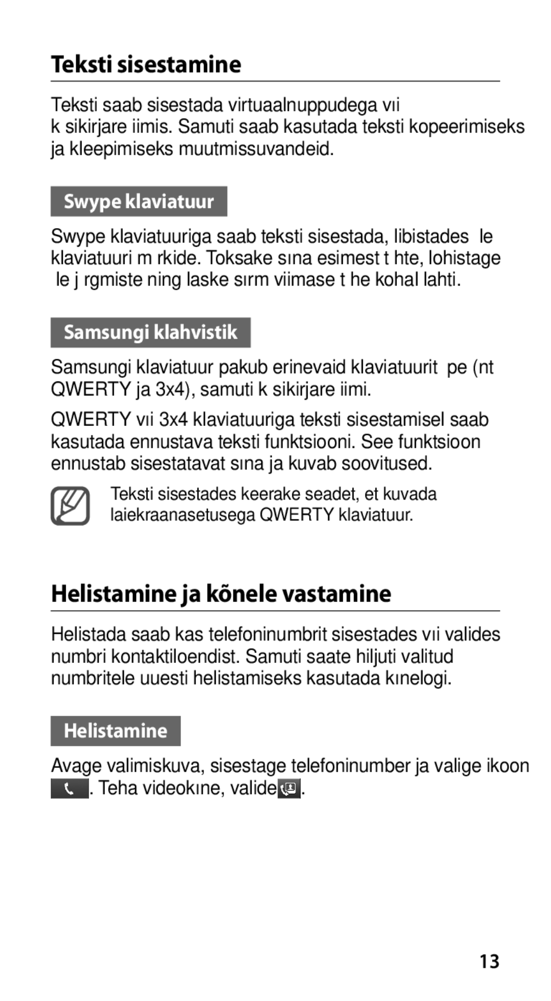 Samsung GT-I9100OIASEB, GT-I9100RWASEB, GT-I9100LKASEB manual Teksti sisestamine, Helistamine ja kõnele vastamine 