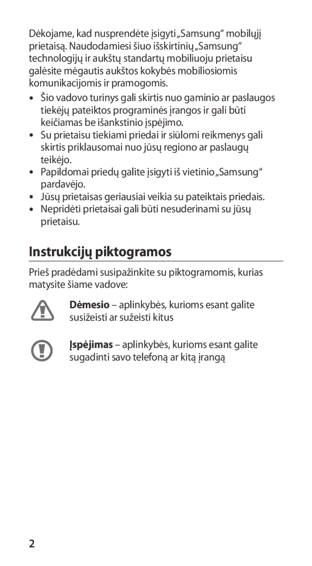 Samsung GT-I9100LKASEB, GT-I9100RWASEB, GT-I9100OIASEB manual Instrukcijų piktogramos 