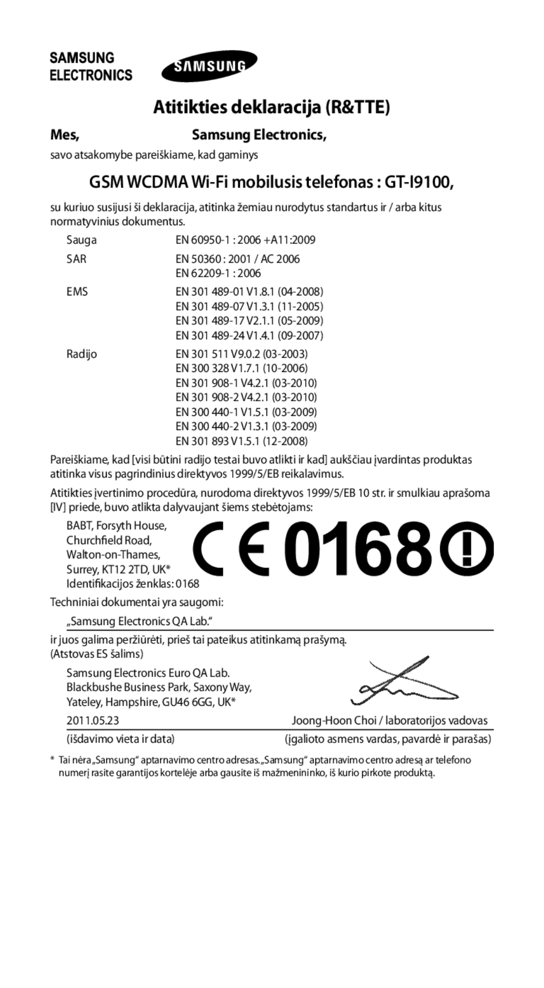 Samsung GT-I9100OIASEB, GT-I9100RWASEB manual GSM Wcdma Wi-Fi mobilusis telefonas GT-I9100, Mes Samsung Electronics 