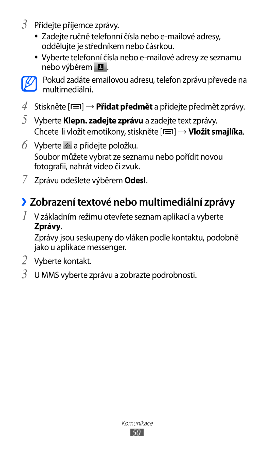 Samsung GT-I9100LKGXSK, GT-I9100RWGXEZ, GT-I9100LKGXEZ manual ››Zobrazení textové nebo multimediální zprávy 