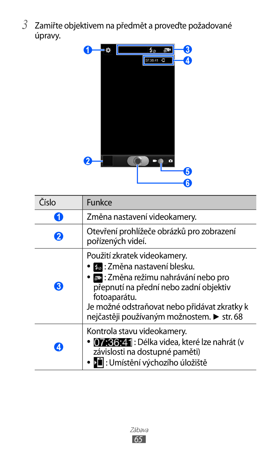 Samsung GT-I9100LKGXSK manual Kontrola stavu videokamery, Závislosti na dostupné paměti, Umístění výchozího úložiště 