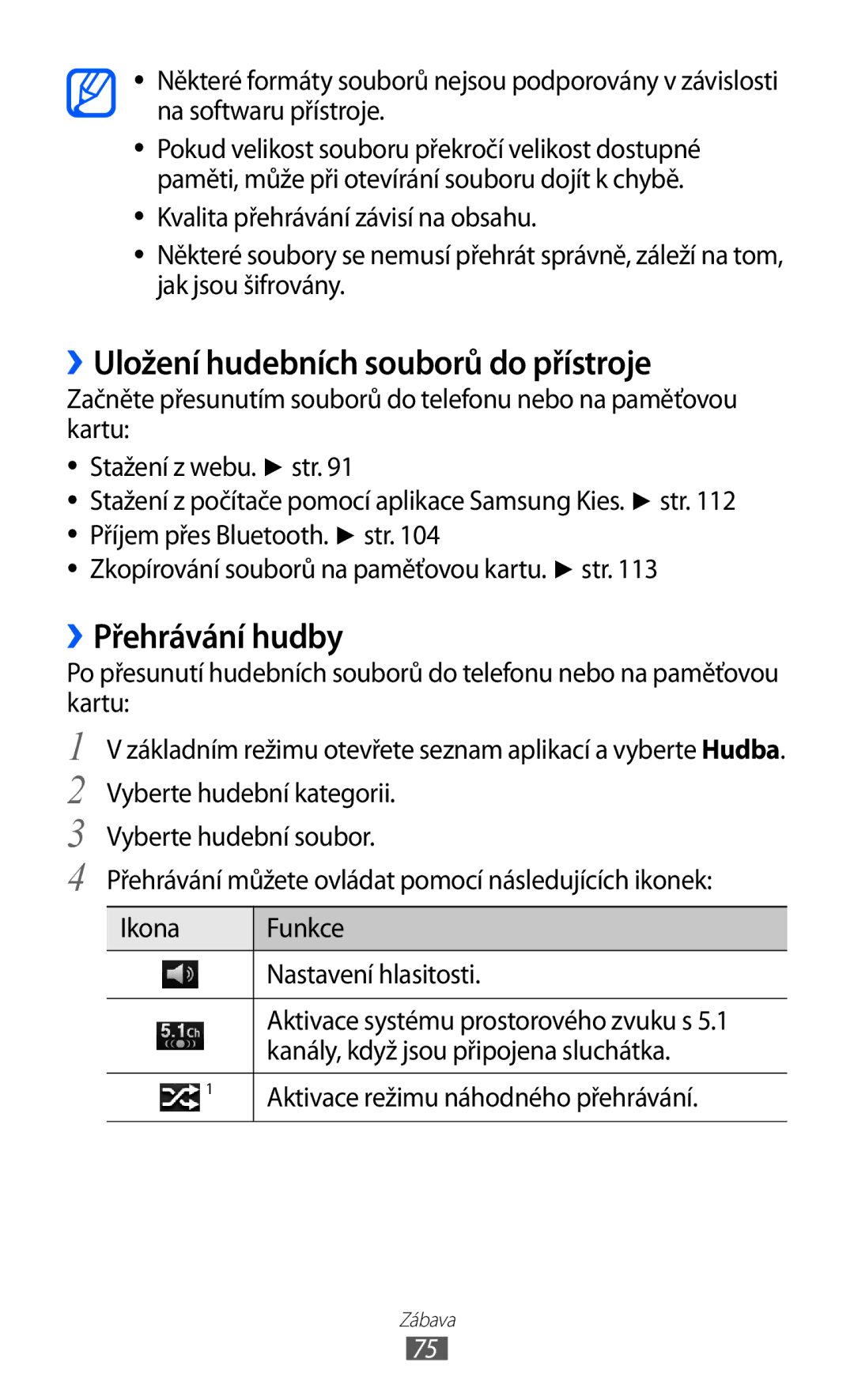 Samsung GT-I9100RWGXEZ ››Uložení hudebních souborů do přístroje, ››Přehrávání hudby, Aktivace režimu náhodného přehrávání 