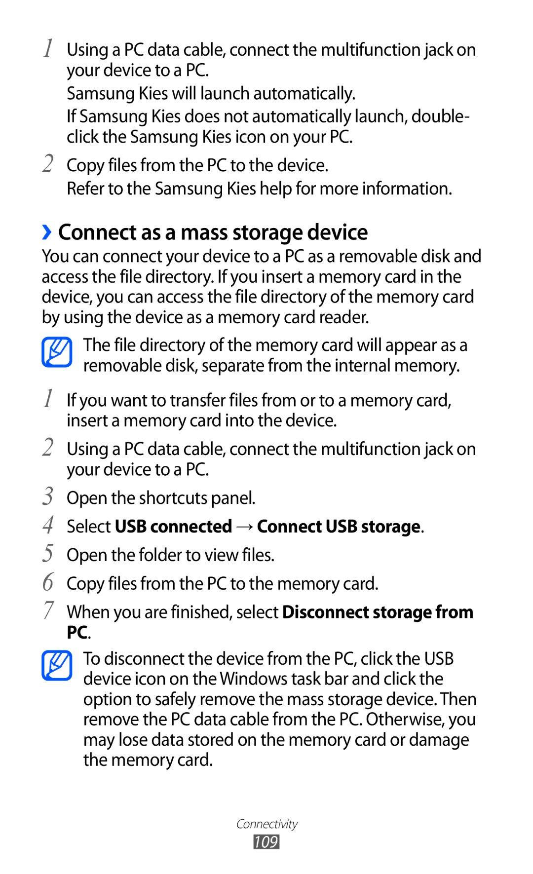 Samsung GT-I9103MAAAFG, GT-I9103MAASKZ manual ››Connect as a mass storage device, Select USB connected → Connect USB storage 