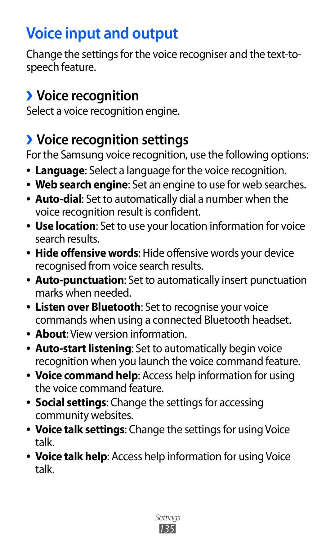 Samsung GT-I9103MAAMID manual Voice input and output, ››Voice recognition settings, Select a voice recognition engine 