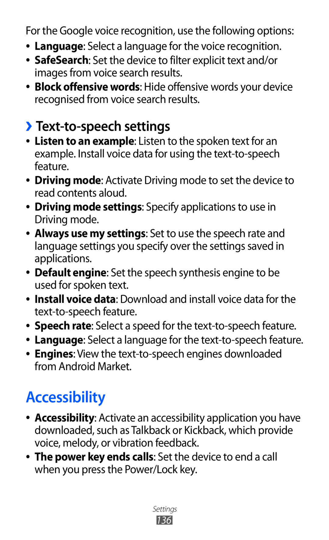 Samsung GT-I9103MAATHR, GT-I9103MAAAFG, GT-I9103MAASKZ, GT-I9103MAAXSG manual Accessibility, ››Text-to-speech settings 