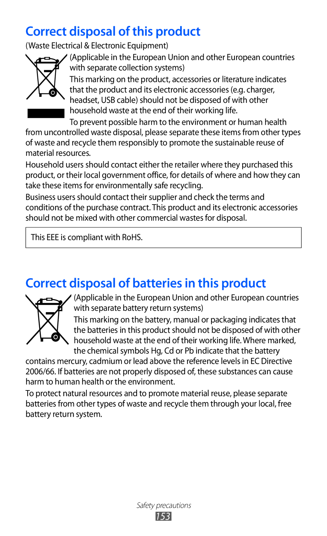 Samsung GT-I9103MAAABS, GT-I9103MAAAFG, GT-I9103MAASKZ, GT-I9103MAAXSG, GT-I9103MAAJED manual Correct disposal of this product 