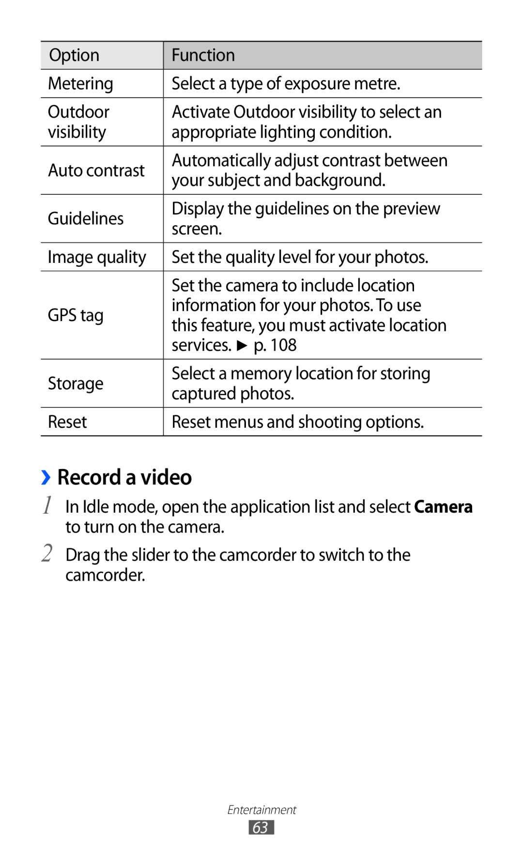 Samsung GT-I9103MAAABS, GT-I9103MAAAFG, GT-I9103MAASKZ, GT-I9103MAAXSG, GT-I9103MAAJED, GT-I9103MAAAFR manual ››Record a video 