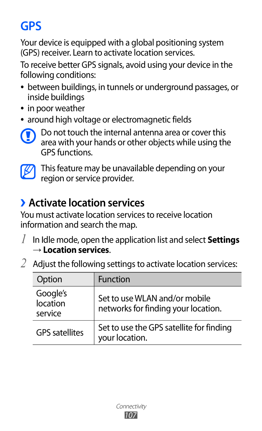 Samsung GT-I9103MAASER, GT-I9103MAAATO, GT-I9103MAATUR ››Activate location services, → Location services, Your location 