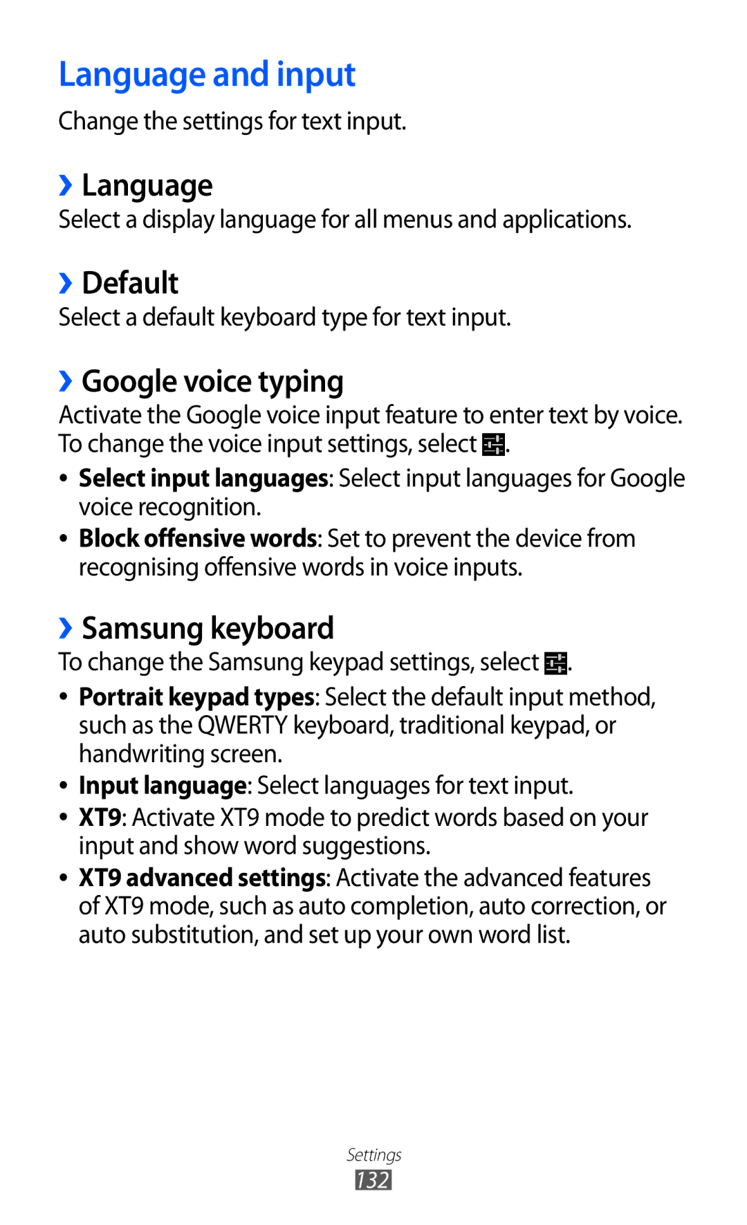 Samsung GT-I9103MAASEB manual Language and input, ››Language, ››Default, ››Google voice typing, ››Samsung keyboard 