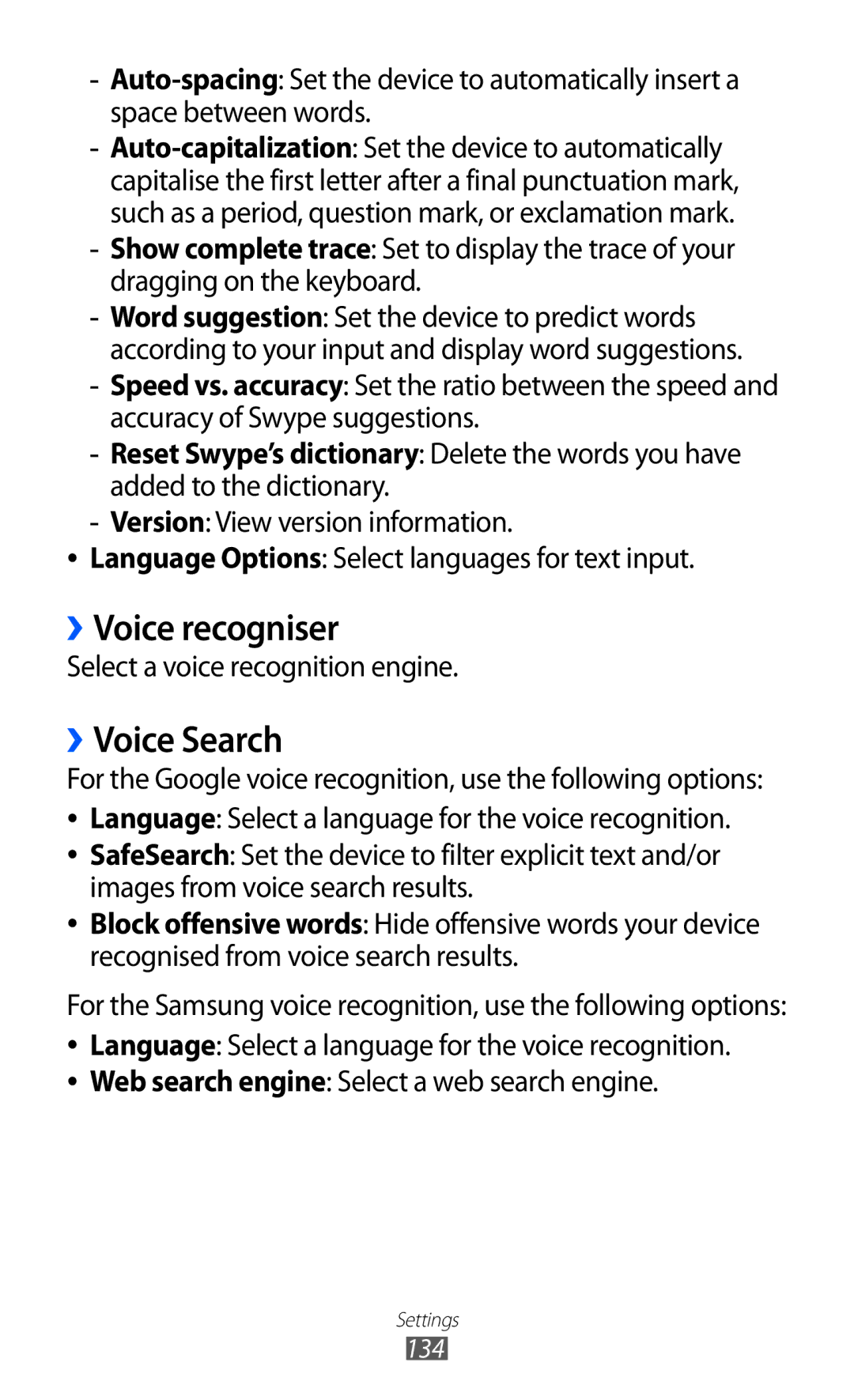 Samsung GT-I9103MAASER, GT-I9103MAAATO manual ››Voice recogniser, ››Voice Search, Select a voice recognition engine 