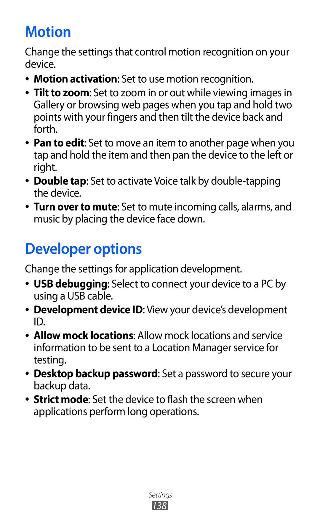 Samsung GT-I9103MAAYOG, GT-I9103MAAATO Motion, Developer options, Development device ID View your device’s development ID 