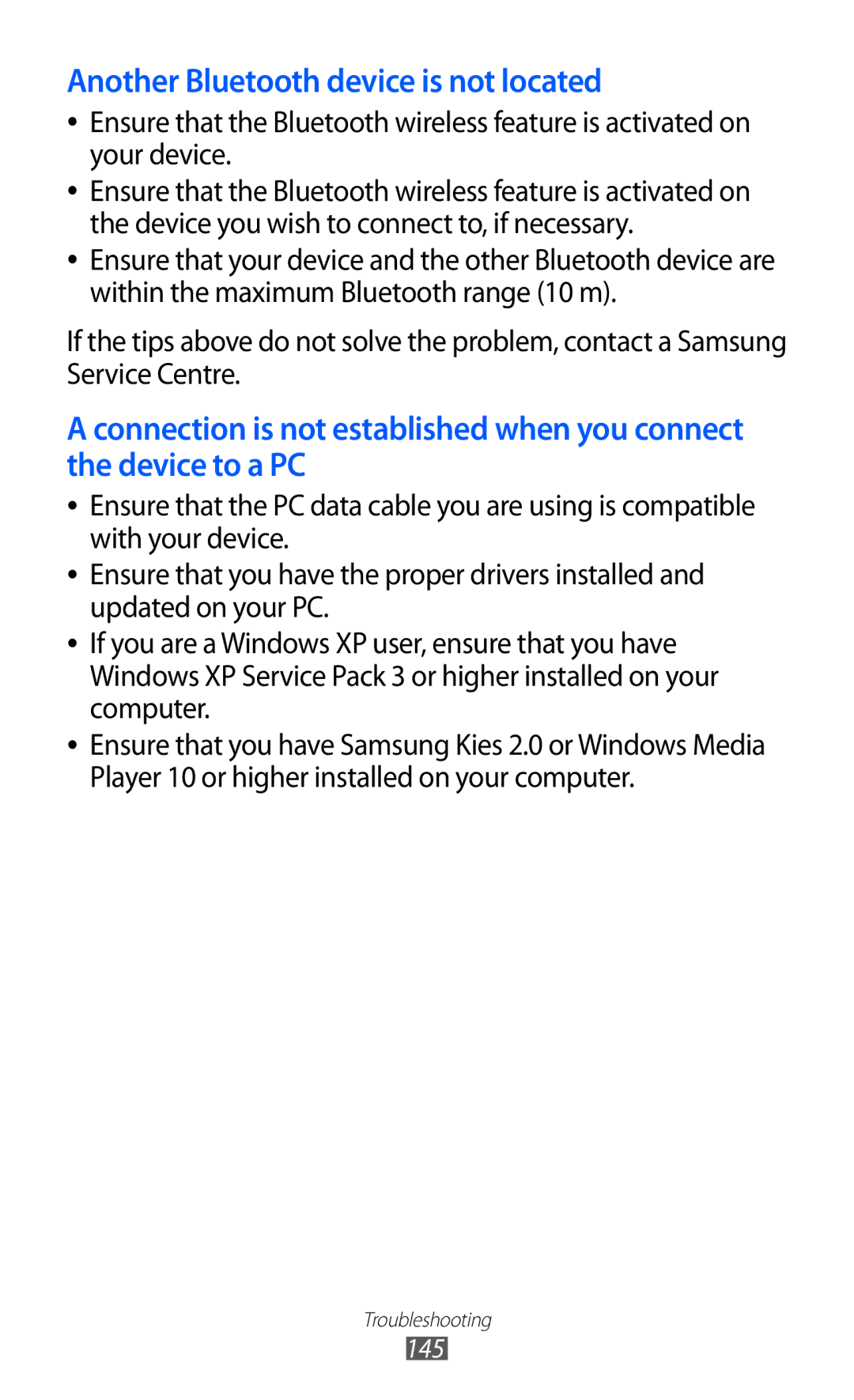 Samsung GT-I9103MAATUR, GT-I9103MAAATO, GT-I9103MAADBT, GT-I9103MAAYOG manual Another Bluetooth device is not located 