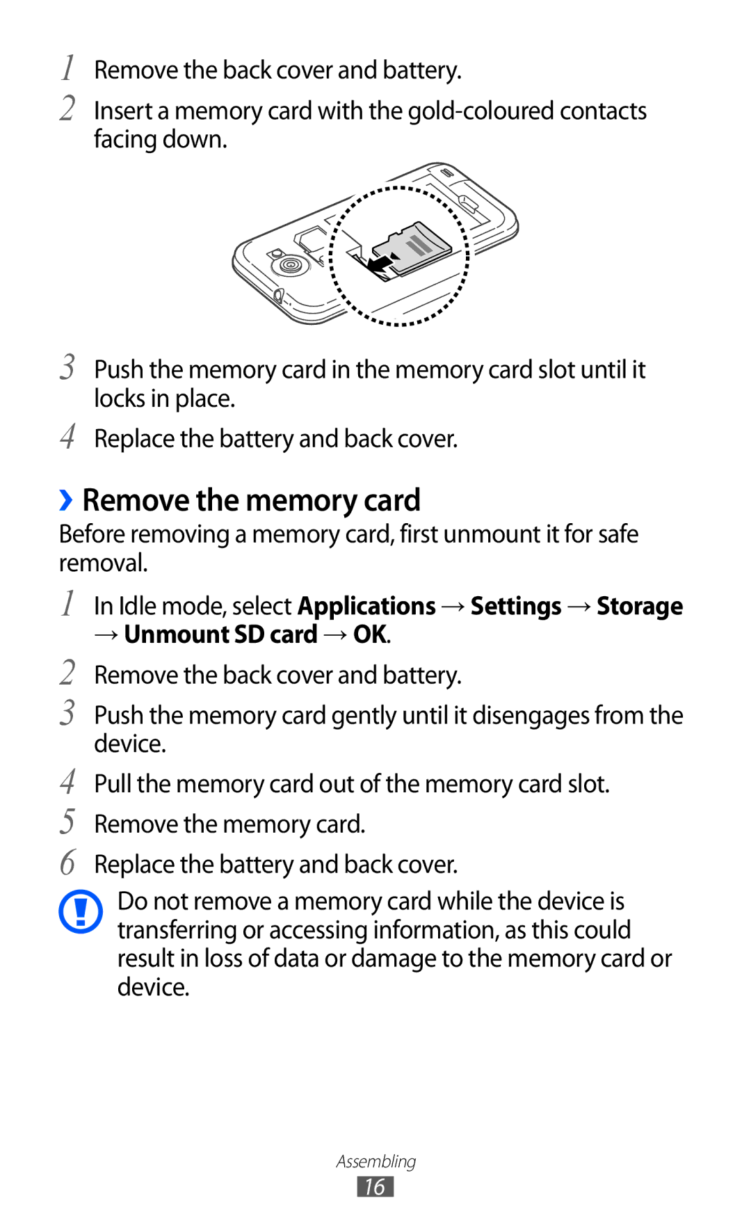 Samsung GT-I9103LKASER, GT-I9103MAAATO manual ››Remove the memory card, Idle mode, select Applications → Settings → Storage 