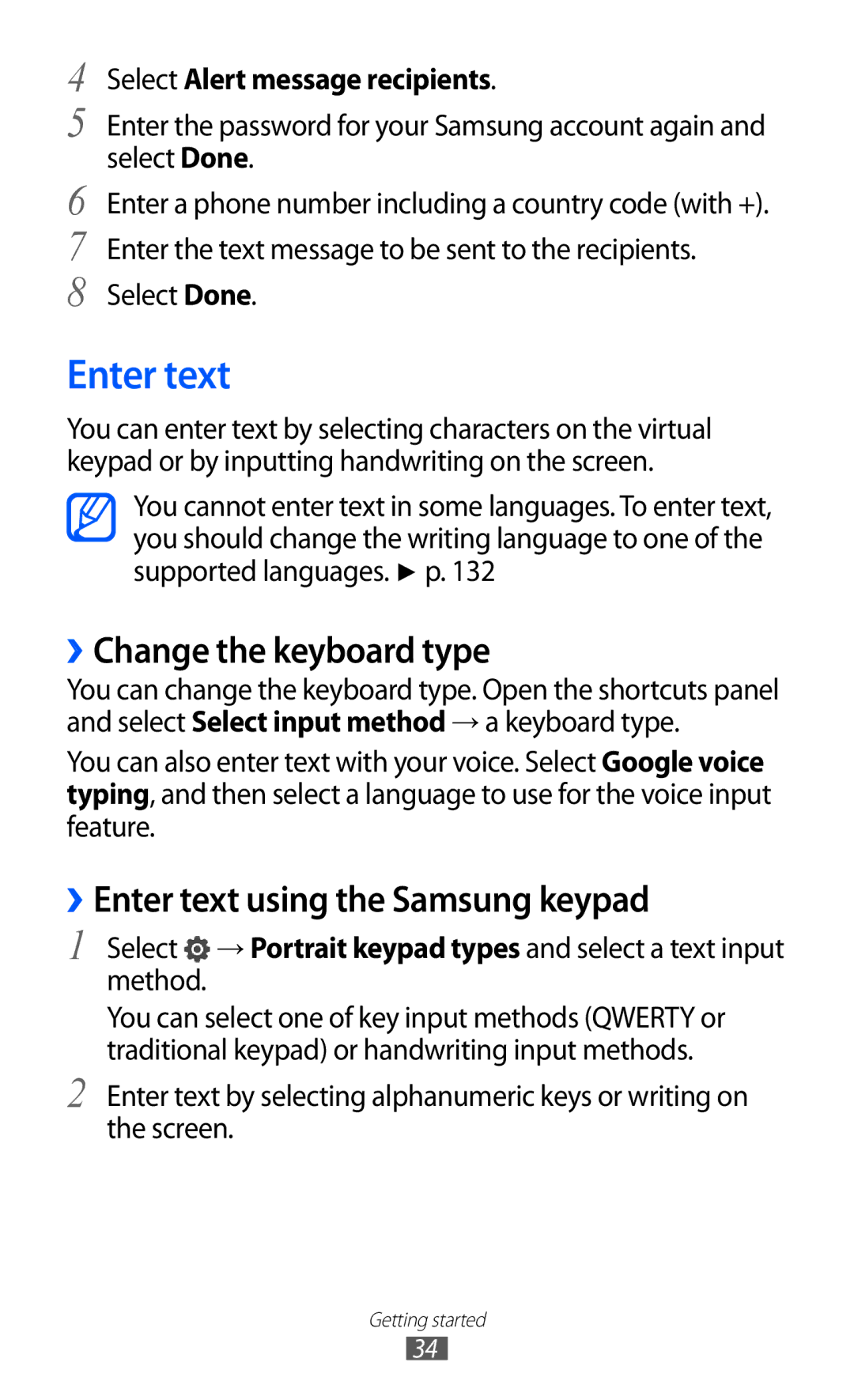 Samsung GT-I9103LKASER, GT-I9103MAAATO manual ››Change the keyboard type, ››Enter text using the Samsung keypad 