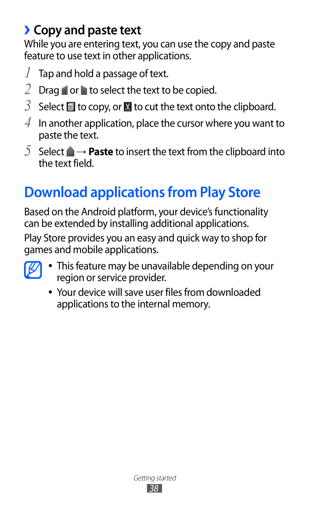 Samsung GT-I9103MAADBT, GT-I9103MAAATO, GT-I9103MAATUR manual Download applications from Play Store, ››Copy and paste text 