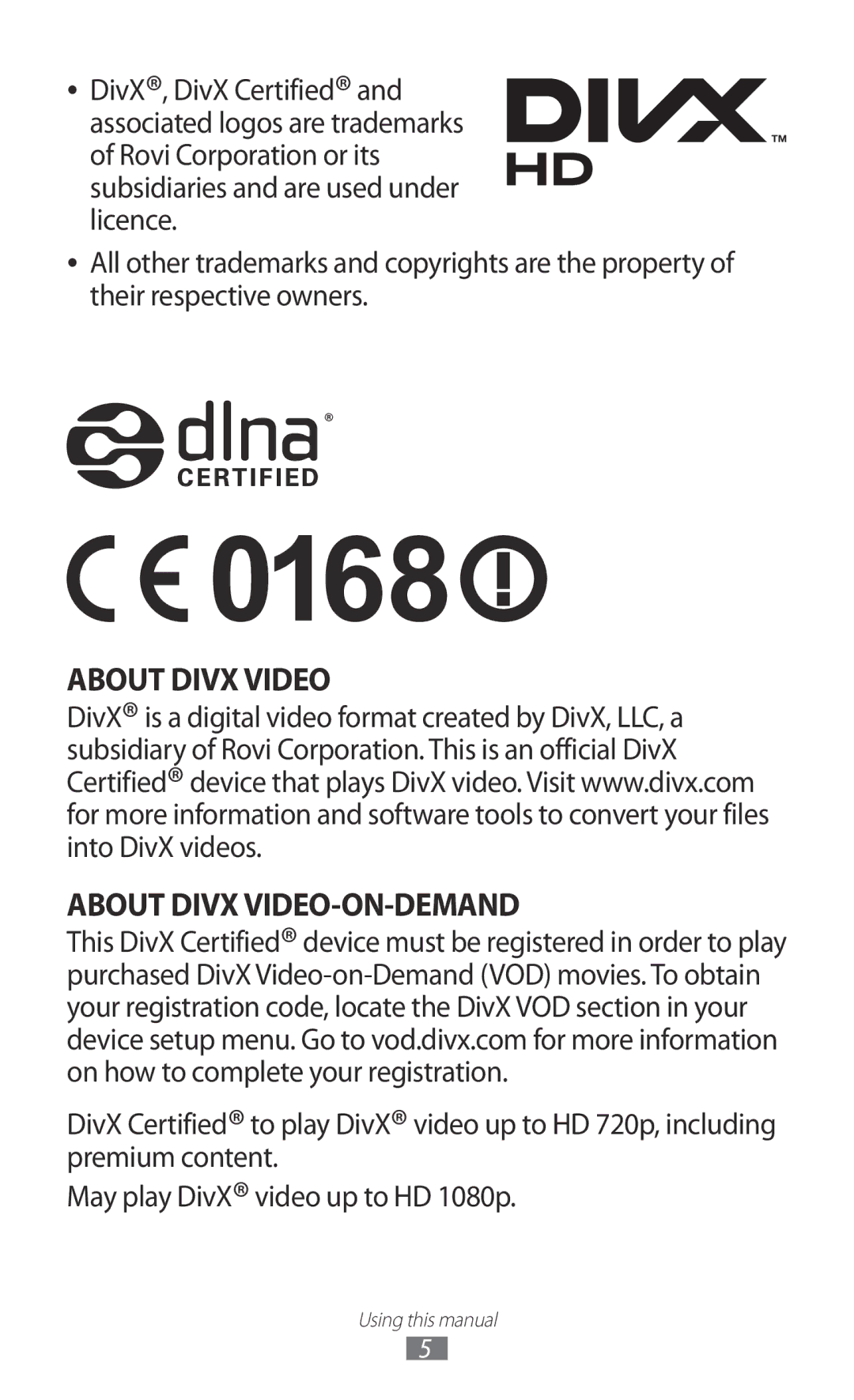 Samsung GT-I9103MAABGL, GT-I9103MAAATO, GT-I9103MAATUR, GT-I9103MAADBT manual About Divx Video About Divx VIDEO-ON-DEMAND 