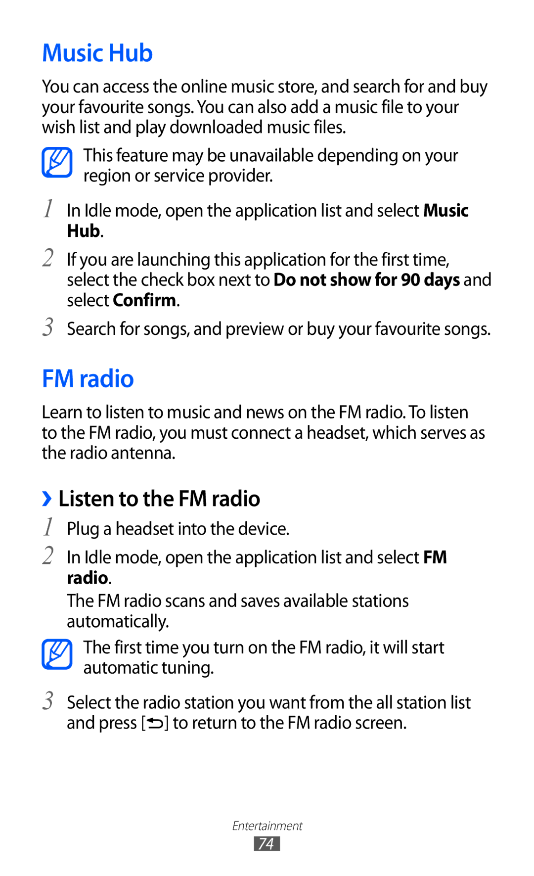 Samsung GT-I9103MAADBT, GT-I9103MAAATO, GT-I9103MAATUR, GT-I9103MAAYOG manual Music Hub, ››Listen to the FM radio 