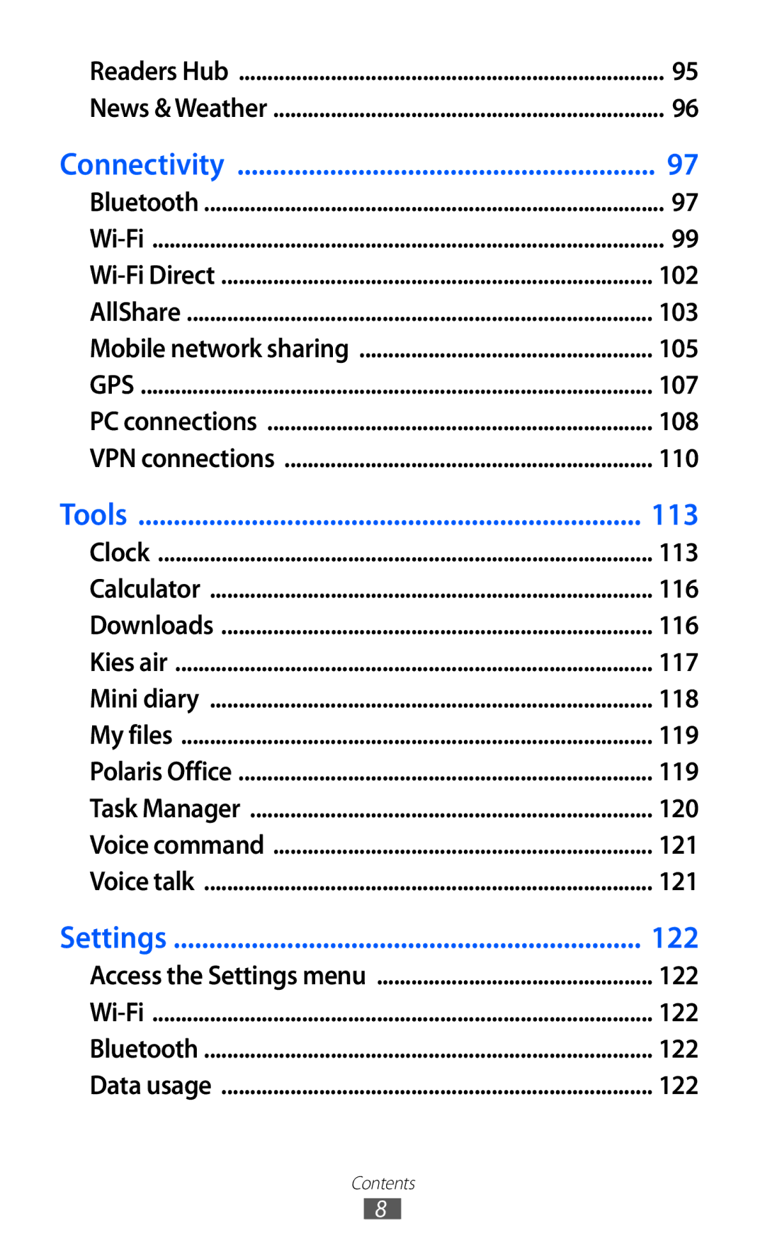 Samsung GT-I9103MAASER, GT-I9103MAAATO, GT-I9103MAATUR manual 102, 105, 107, 108, 110, 113, 116, 117, 118, 119, 120, 121, 122 