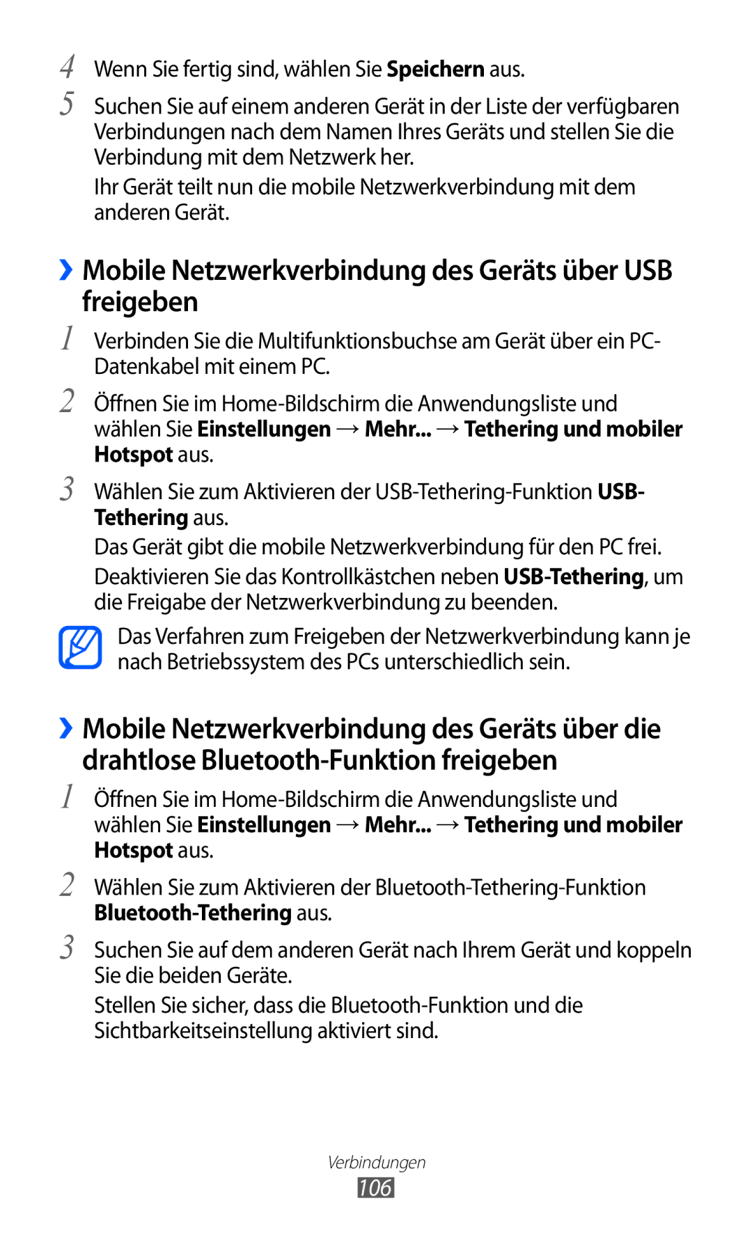 Samsung GT-I9103MAATUR, GT-I9103MAAATO, GT-I9103MAADBT manual ››Mobile Netzwerkverbindung des Geräts über USB freigeben, 106 