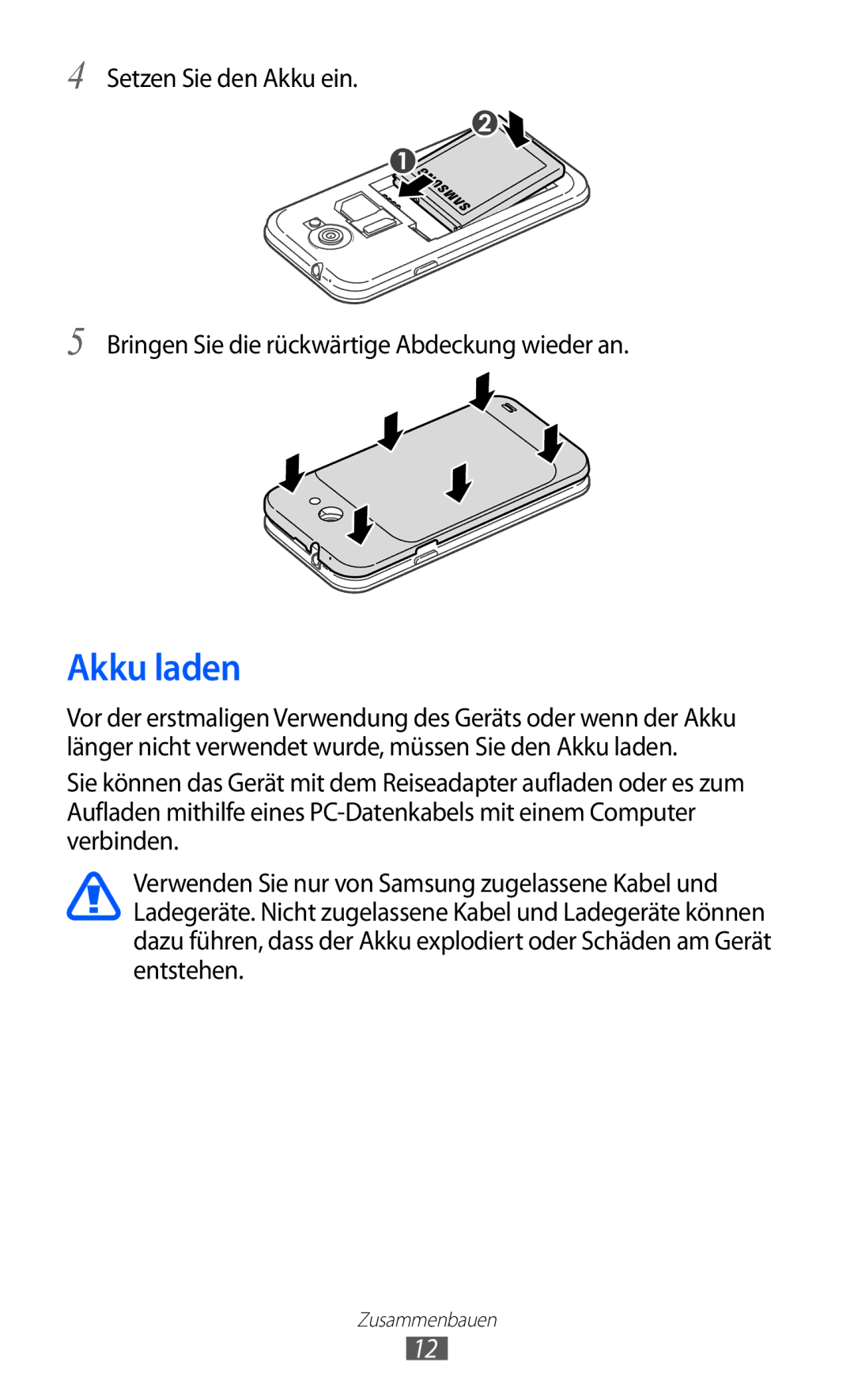 Samsung GT-I9103MAAATO, GT-I9103MAATUR, GT-I9103MAADBT manual Akku laden 