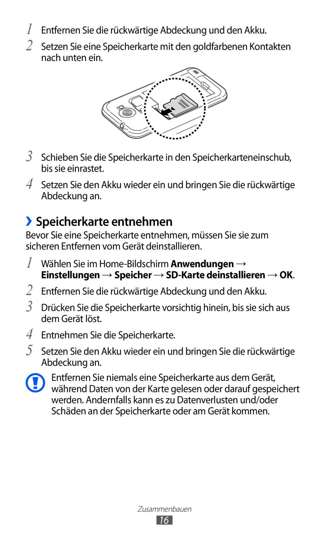 Samsung GT-I9103MAATUR, GT-I9103MAAATO, GT-I9103MAADBT manual ››Speicherkarte entnehmen 