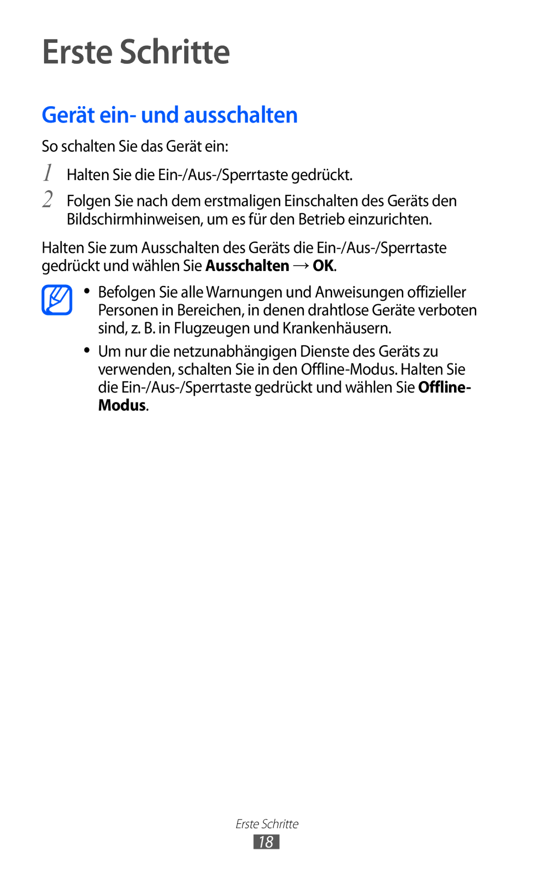 Samsung GT-I9103MAAATO, GT-I9103MAATUR, GT-I9103MAADBT manual Erste Schritte, Gerät ein- und ausschalten 