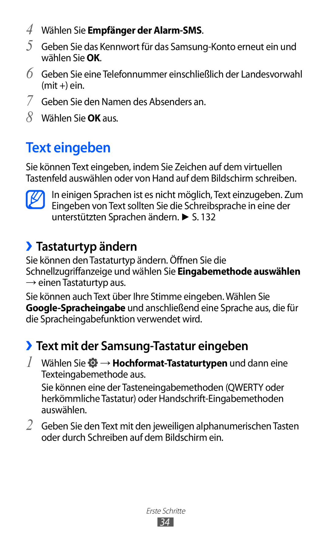 Samsung GT-I9103MAATUR, GT-I9103MAAATO manual Text eingeben, ››Tastaturtyp ändern, ››Text mit der Samsung-Tastatur eingeben 