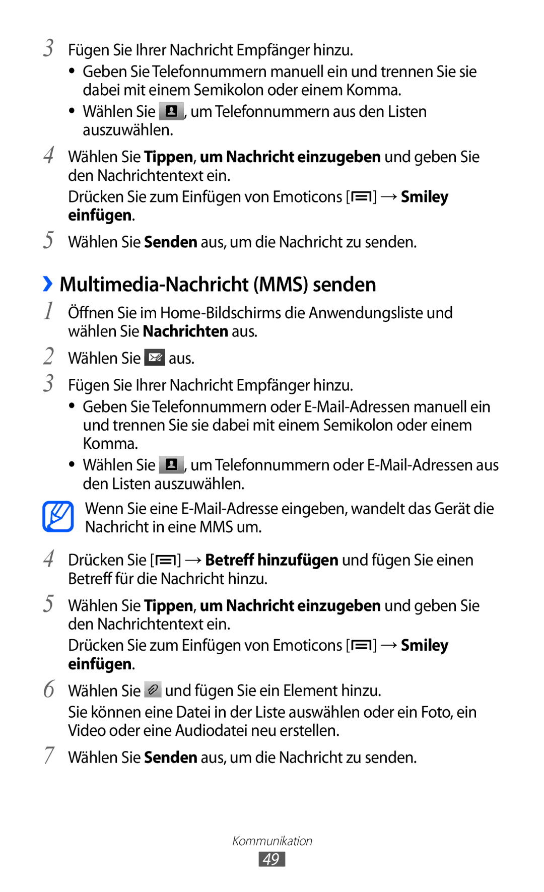 Samsung GT-I9103MAATUR, GT-I9103MAAATO manual ››Multimedia-Nachricht MMS senden, Fügen Sie Ihrer Nachricht Empfänger hinzu 